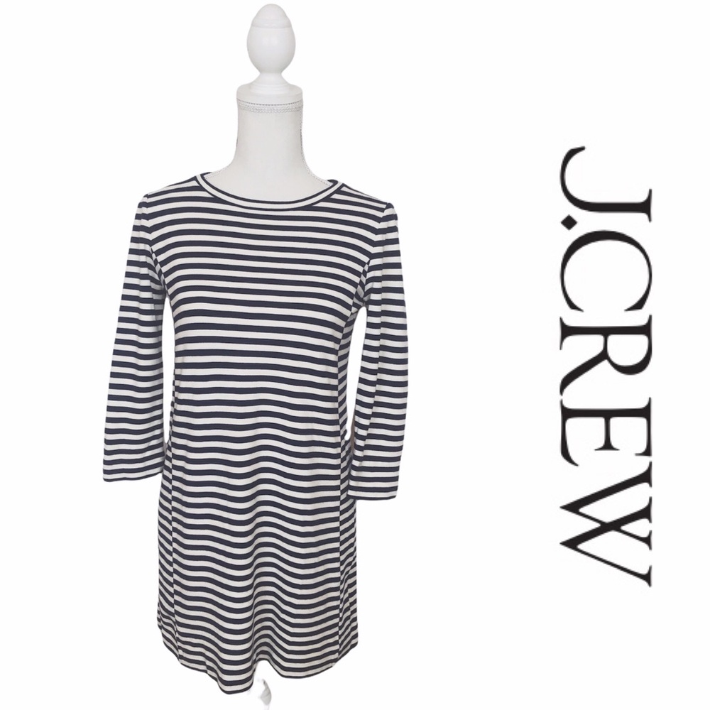J.Crew Blue White Striped Ponte T-Shirt Dress XS